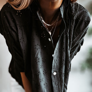 Black Pompano Broderie floaty Blouse *NEW*