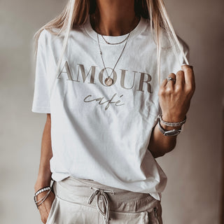 AMOUR Cafe white / sand tee *boyfriend fit* *NEW*