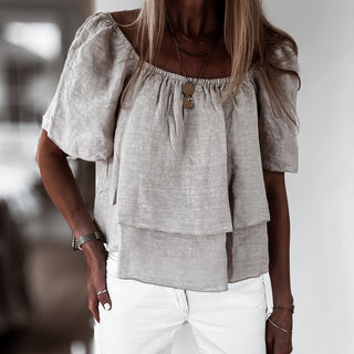 Sand tiered ruffle linen top *NEW*