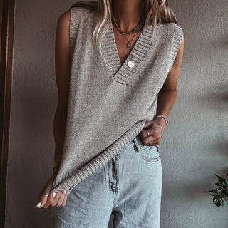 Rita STONE knitted V tank *NEW*