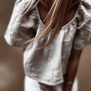 Sand tiered ruffle linen top *NEW*