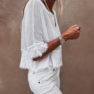 Mila WHITE crochet tee with cotton lace trim *NEW*