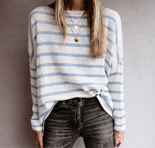 Marseille VINTAGE WHITE / BLUE GREY breton striped sweater *NEW*