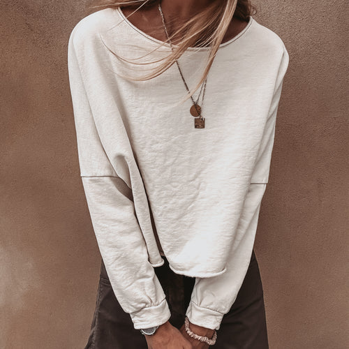 Maeve slightly cropped vintage white sweatshirt *relaxed style*