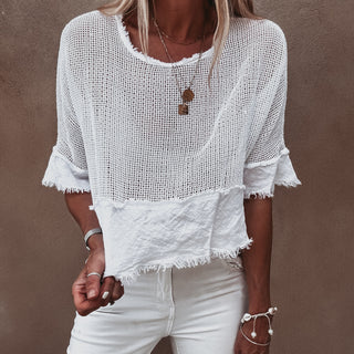 Mila WHITE crochet tee with cotton lace trim *NEW*