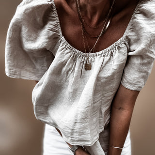 Sand tiered ruffle linen top *NEW*