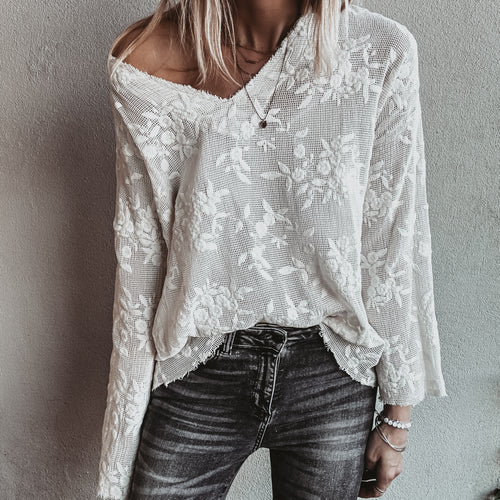 WHITE lace flower blouse *NEW*