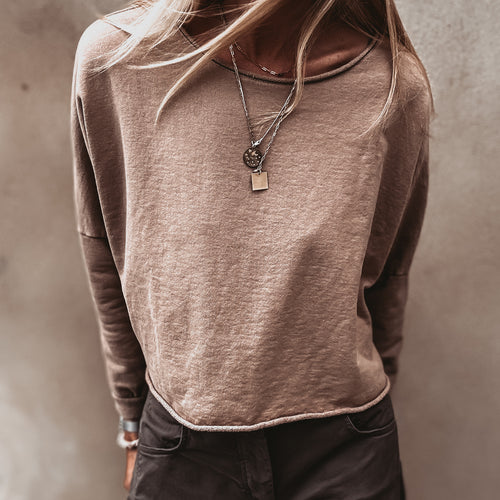 Maeve slightly cropped SAND sweatshirt *relaxed style*
