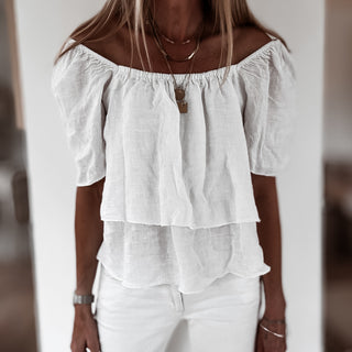 White tiered ruffle linen top *NEW*