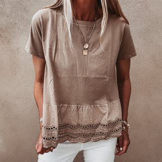 Lola TAUPE linen tee with cotton lace *NEW*
