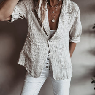 Pinstripe SAND linen blouse blazer *NEW*