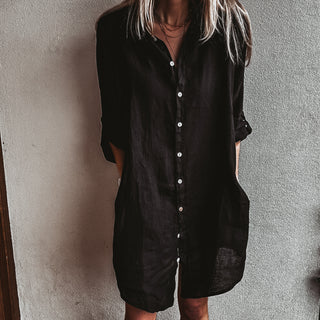 Sicily BLACK linen shirt beach dress with pockets *new* *relaxed style*