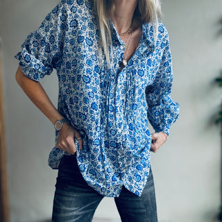 Jaipur blue flowers blouse *NEW*