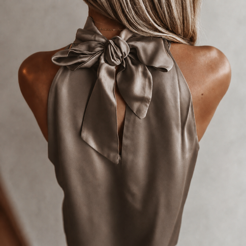 Mushroom Satin halterneck with bow on back *NEW*