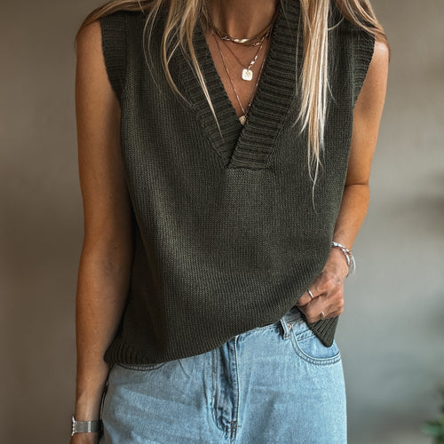 Rita KHAKI knitted V tank *NEW*