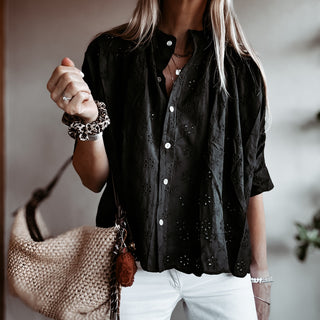 Black Pompano Broderie floaty Blouse *NEW*
