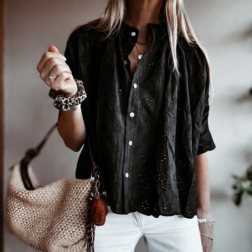 Black Pompano Broderie floaty Blouse *NEW*