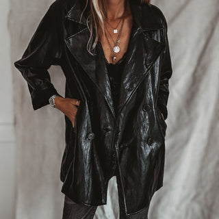 Oswega Black faux patent leather boyfriend blazer *NEW*