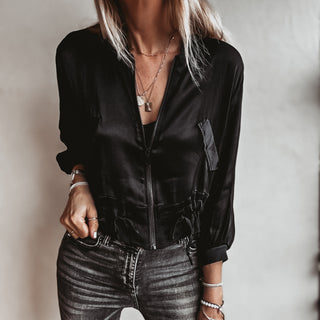 BLACK Satin bomber top *NEW*