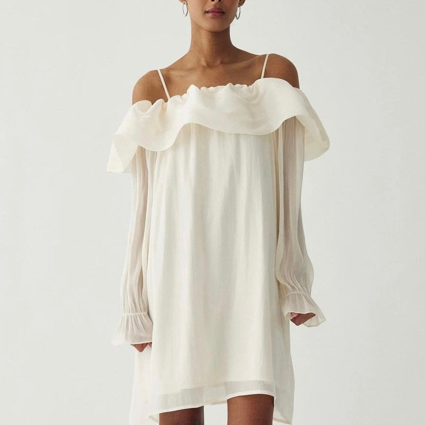Vintage white Miya ruffle sheer dress *NEW*