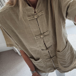 Light olive Duna linen mandarin blazer  *NEW*