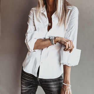 WHITE over sized cuffs blouse *NEW*