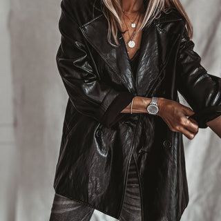 Oswega Black faux patent leather boyfriend blazer *NEW*