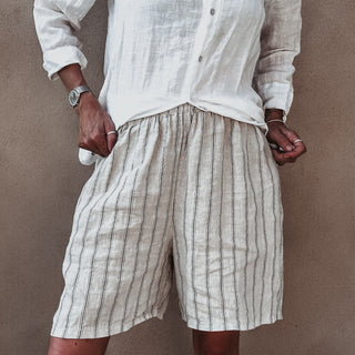 Slouchy pinstripe linen shorts SAND *NEW*