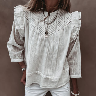 Loryn smocked white linen blouse