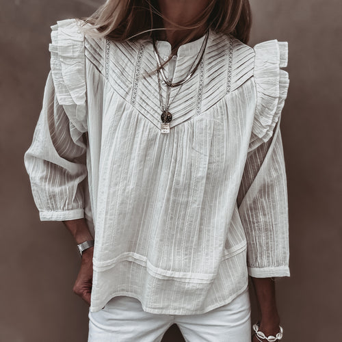 Loryn smocked white linen blouse *NEW*