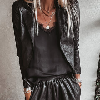 Black Montpellier faux leather blazer *NEW*