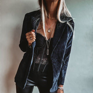Navy Lyon velvet blazer