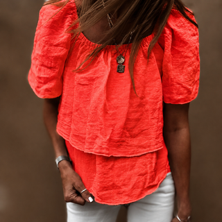 Coral tiered ruffle linen top *NEW*