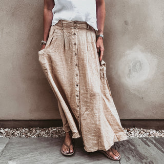 Loire linen caramel skirt with buttons *NEW*