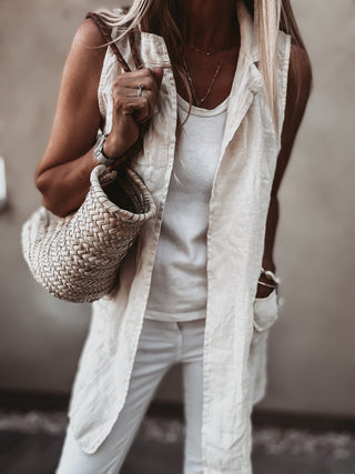 Cara cream long linen gilet *NEW*