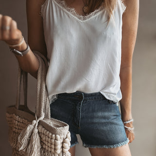 Blue denim cut off shorts