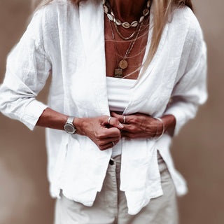 WHITE relaxed linen blazer with pockets  *NEW*