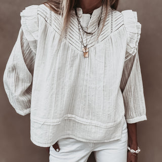 Loryn smocked white linen blouse