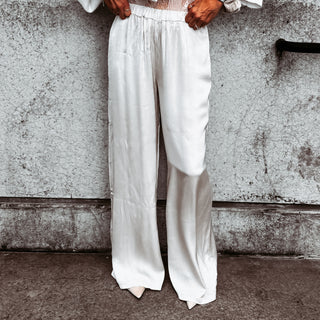Verona LIGHT DESERT BEIGE satin palazzo pants *NEW*