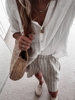 Slouchy pinstripe linen shorts SAND *NEW*