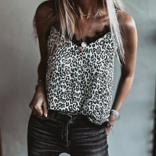 Black leopard print satin & lace camisole  *NEW*