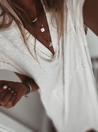 Kalamata CREAM  V neck t shirt dress