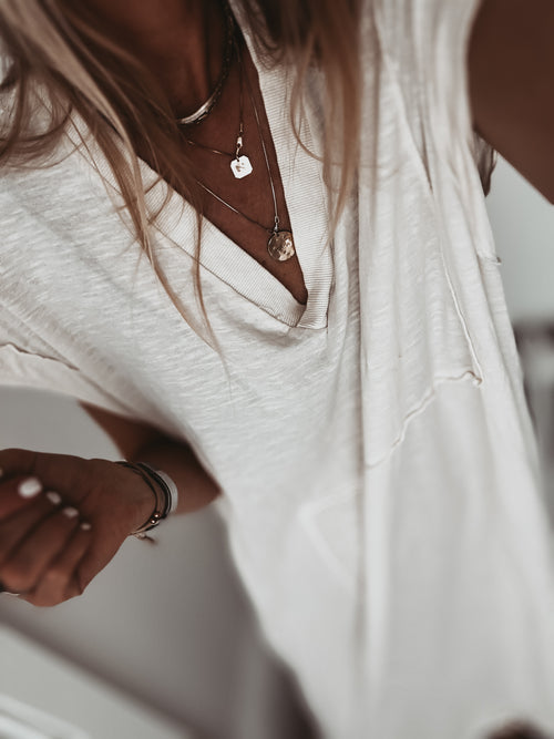 Kalamata CREAM  V neck t shirt dress