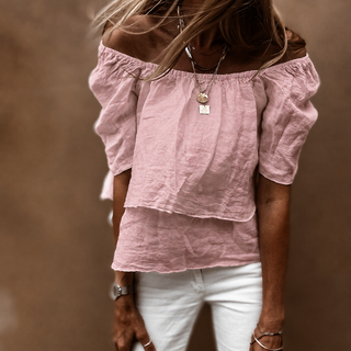 Dusty pink tiered ruffle linen top *NEW*