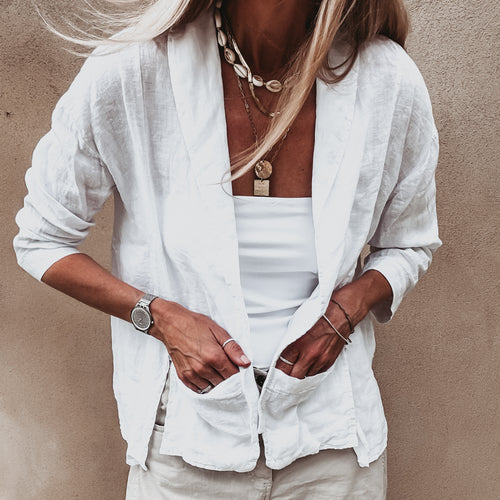 WHITE relaxed linen blazer with pockets  *NEW*