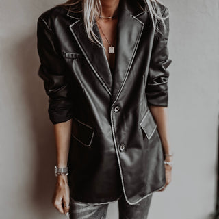 Black faux leather boyfriend blazer *NEW*