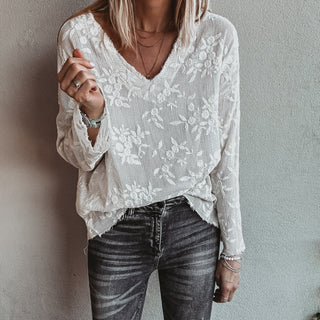 WHITE lace flower blouse