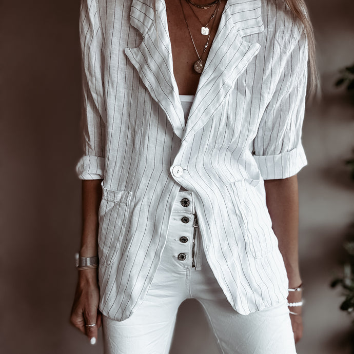 Pinstripe WHITE linen blouse blazer *NEW*