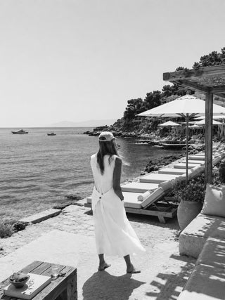 White Blossom linen button dress