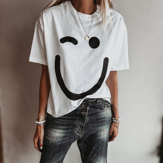 WHITE smiley t shirt *relaxed style* BACK IN STOCK